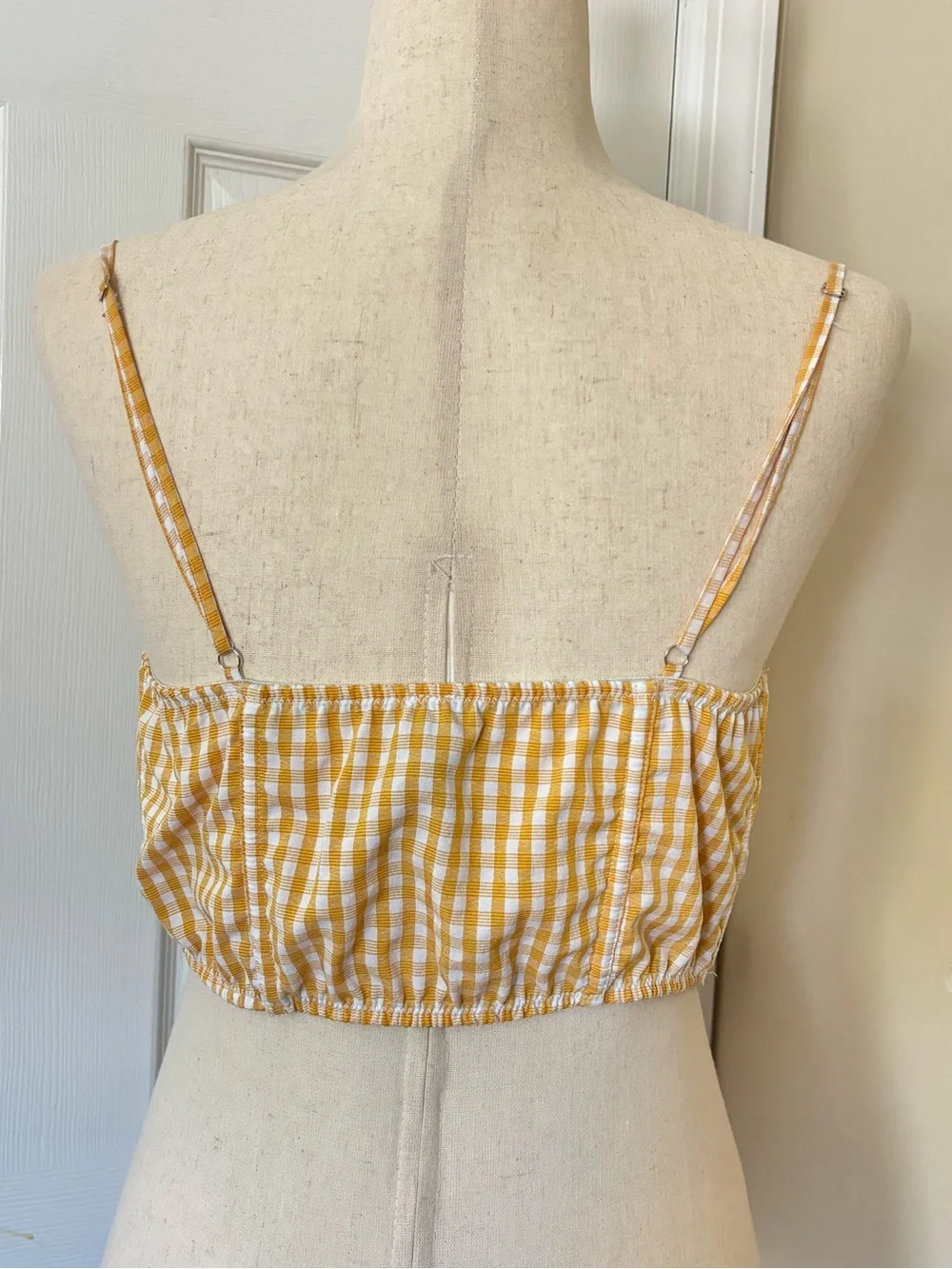 Urban Outfitters Golden Yellow Gingham Tie-Front Cropped Cami Top L